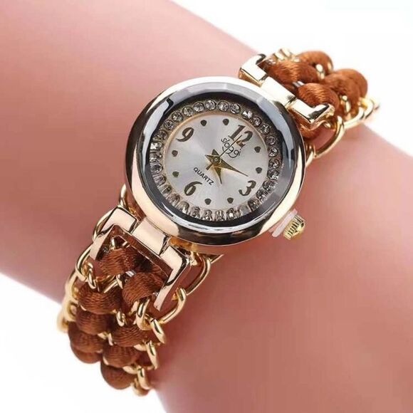 Jewelry - Fashion Women Rhinestone Braided Rope Bracelet Quartz Analog Wrist Watch